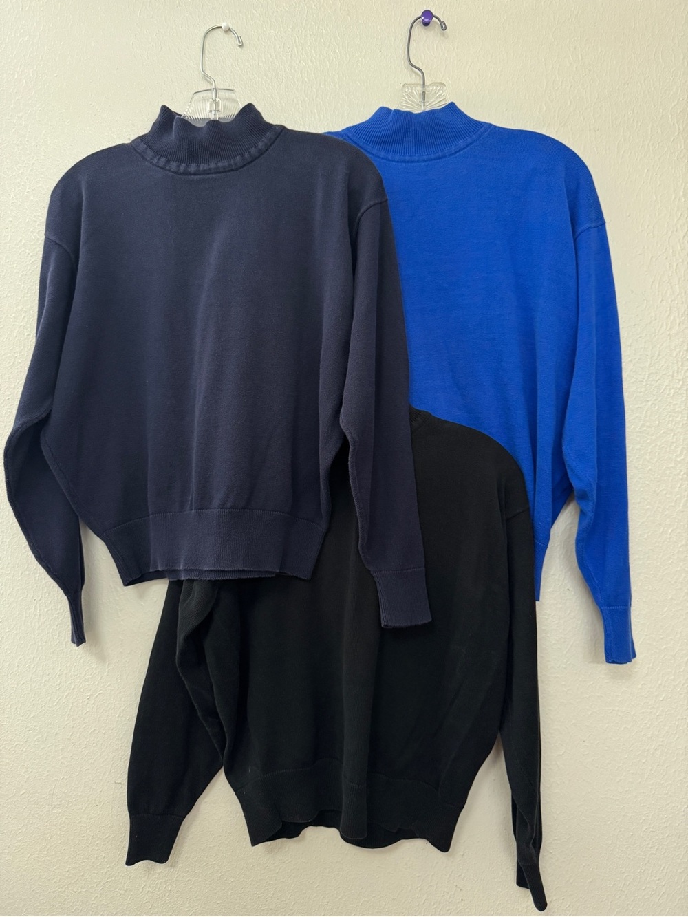 3 Vintage Robert Scott Crewneck Sweaters - Navy, Royal Blue, Black